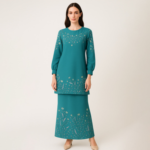 Conjunto de Baju Kurung modesto de alta calidad de Malasia con trabajo de bordado de diseño moderno de talla grande y características antiestáticas - Product Image 5
