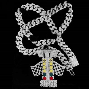 Impresionante conjunto de colgante de cadena de plata de ley 925 para hombre estilo cubano Hip Hop totalmente Moissanite diamante clásico elegante conjunto de collares - Product Image 3