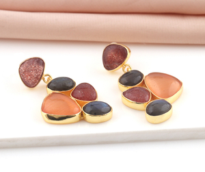 Pendiente colgante de piedras preciosas coloridas ojo de gato real, labradorita y cuarzo cereza pendiente llamativo chapado en oro gotas de joyería de boda - Product Image 3