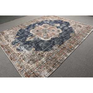 Alfombra de 8x9.5 pies, Alfombra Turca Vintage, Alfombra Azul de Lana del Suroeste - Product Image 4