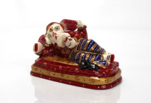 Nirmala Handicrafts Metal Sleeping Ganesh <b>Statue</b> with Meenakari Enamel Handmade Red Color Rajasthan Origin - Product Image 2