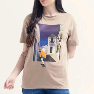 Camisetas de Cuello Redondo para Mujer, Cómodas, Casuales, de Manga Corta, Personalizadas, Estampadas, de Color Liso - Product Image 1