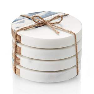 Ensemble de sous-verres en marbre à la mode personnalisé marbre blanc carré résine pierre 4 pièces ensemble en gros fabricant indien étoile artisanat cuisine - Product Image 6