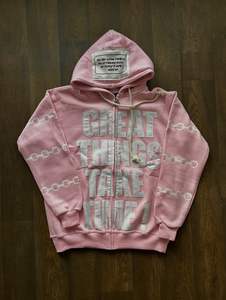 Sudadera con Capucha de Alta Calidad para Hombre con Bordado Desgastado y Pedrería, 100% Algodón, Felpa Transpirable, Sudadera con Cremallera - Product Image 3