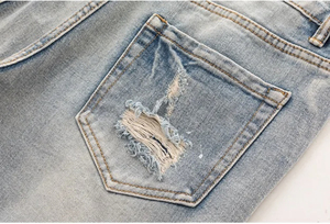 Pantalones cortos de mezclilla desgastados de talla grande para hombre, corte holgado con borlas y dobladillo crudo, pantalones cortos de playa personalizables, patrón con bolsillos, talla XS - Product Image 4