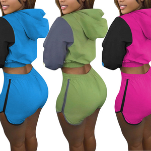 Chaqueta corta cortavientos de bloque de Color con cremallera frontal para mujer y pantalones cortos con cordón en la cintura elástica chándales conjunto de 2 piezas 2026 - Product Image 5