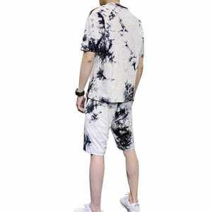 Summer Men's Casual Plaid Plus Size Quick Dry 100% Cotton Custom Logo T-shirt and Shorts <b>Sets</b> - Product Image 6