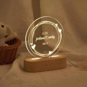 Tùy chỉnh khắc vòng Acrylic dẫn ánh sáng ban đêm độc đáo tình yêu món quà kỷ niệm, trang trí phòng ngủ ấm cúng, ánh sáng lãng mạn mềm mại. - Product Image 2