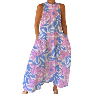 Mono largo de algodón estampado a mano, estilo étnico bohemio tribal, para ceremonia de boda, para primavera/verano, para adultos, novedad de otoño - Product Image 1