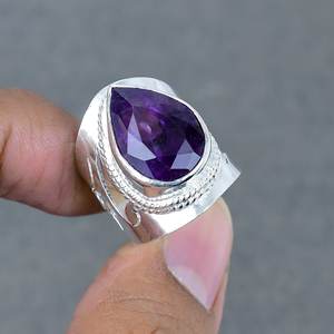 Meilleure qualité 925 argent plaqué laiton naturel coupe améthyste poire lunette bague de réglage à la main bijoux à la mode femmes - Product Image 1