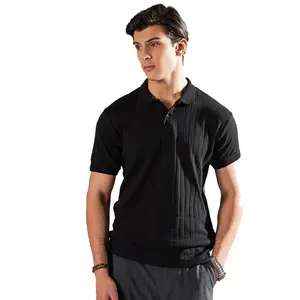 En trend özelleştirilmiş erkekler siyah Waffle örgü Slim Fit Polo T shirt satılık özel yapılmış erkekler Golf Polo T shirt toplu