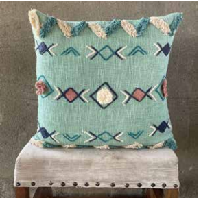 <b>Blue</b> Indian Tufted Boho Decorative Handmade Cotton Mudcloth Cushion Cover - Product Image 4