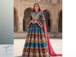 Bohemian Embroidered Anarkali <b>Dress</b> With Contrast Color Long Sleeve Floor Length A-Line Style <b>For</b> Women <b>Wedding</b> <b>Dresses</b> - Product Image 3