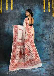 Sari tissé à la main en khadi écologique EXCLUSIF avec robe de mariée légère BP pour femmes - Product Image 3