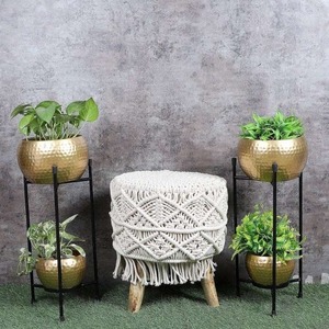 Contemporary Geometric Metal <b>Planter</b> with Black and <b>Gold</b> Finish for Modern Indoor Plant Styling and Garden Spaces - Product Image 4