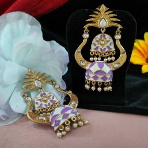 Meenakari Fusion & Kundan <b>Earrings</b> Regal Sophistication Detailed Meenakari Enamel Work Royal Charm Finest Quality Hanging <b>Pearls</b> - Product Image 4
