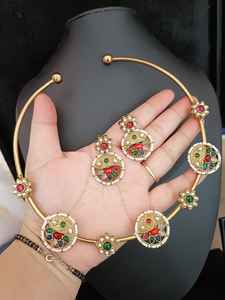 Indian Manufacturer's Gold Plated Kundan Hasli Necklace Set Cute Zircon <b>Jewellery</b> for Wedding Parties Women Girls - Product Image 4