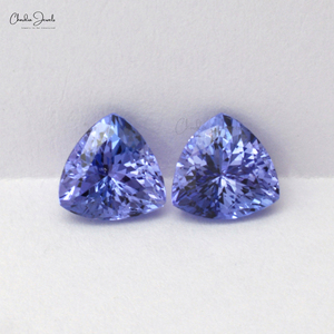 พลอยแทนซาไนต์สีน้ำเงินธรรมชาติ 2.61 กะรัต ขนาด 7x7 มม. รูปทรงทริลเลียนคัท คู่สำหรับทำต่างหู พลอยหลวมสำหรับทำเครื่องประดับ ขายส่ง - Product Image 2