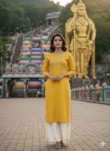 Meilleure offre : Ensemble Kurta/Kurti en tissu rayonne épais avec broderie, idéal pour le quotidien, le bureau et les fêtes, longueur genou, livraison mondiale - Product Image 3