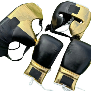 Calidad Premium 100% cuero genuino 3 piezas juegos de boxeo guantes cabeza engranaje ingle protector para entrenamiento Sparring personalizado - Product Image 3