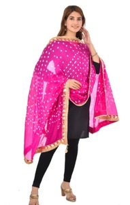 Dupatta de Seda Bandhej con Bordado Gota, Bandhani Chundri, Regalo para Damas de Honor, Odhani Rajasthani, Recuerdos Mahamaham - Product Image 2