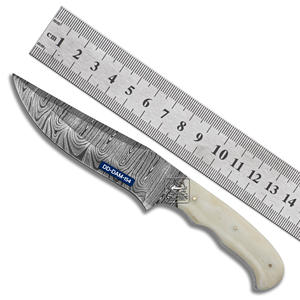 Cuchillo de caza personalizable de alta calidad, hoja de acero de Damasco, mango de hueso de camello, Funda de cuero de vaca hecha a mano, soporte OEM láser - Product Image 5