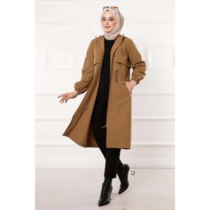 Waist Tunnel Zippered Hooded Trench Coat <b>Tan</b> - Product Image 5