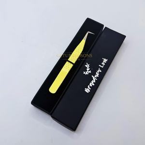 Pinzas de fibra de pestaña de 90 grados con punta de acero, antimagnéticas, antiestáticas, de agarre perfecto, de fibra fina amarilla y plateada - Product Image 2