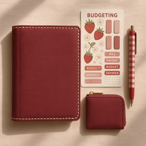 LABON <span class=keywords><strong>Classeur</strong></span> de <span class=keywords><strong>budget</strong></span> Berry Red avec autocollants fraises et pochette à fermeture éclair pour l'<span class=keywords><strong>organisation</strong></span> des dépenses personnelles et le suivi des économies - Product Image 1