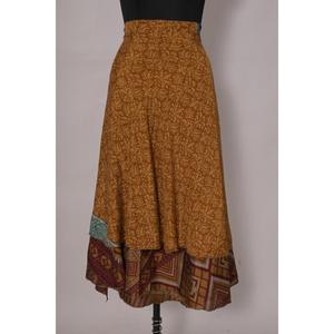 Jupe portefeuille réversible pour femme Vintage Sari Soie Boho Festival Mode Jupe indienne légère à deux couches - Product Image 2