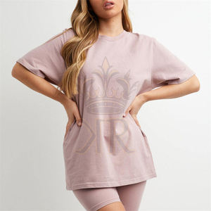 Camiseta de cuello grueso para mujer, camiseta de gran tamaño, Camiseta con estampado de pantalla para mujer, Camiseta de algodón con logotipo de impresión personalizada, camiseta sólida - Product Image 1