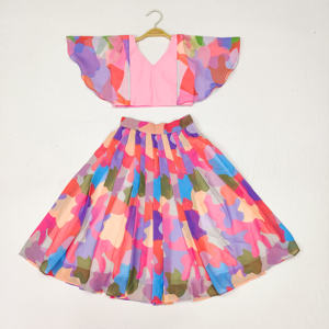 Ensemble Lehenga Choli pour filles Shoryam Fashion, imprimé abstrait multicolore, longueur au sol, manches bouffantes, vêtements ethniques pour enfants, robe de fête - Product Image 1