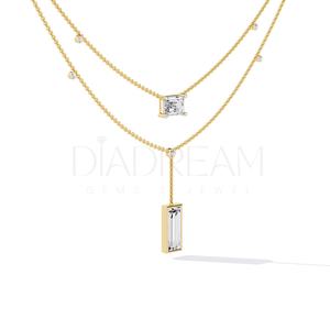 Joli collier de fête pour femmes personnalisé en or blanc 14Kt rehaussé de diamants ronds et baguettes Vvs Clarity Leb Growm - Product Image 3