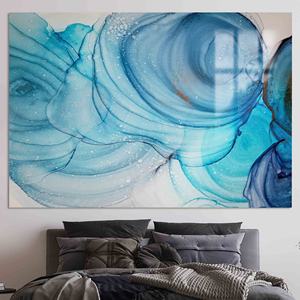 Tableau sur toile imprimé à l'encre d'alcool motif marbre bleu élégant - Décoration moderne, Verre - Product Image 1