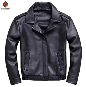 เสื้อแจ็คเก็ตหนังสังเคราะห์สีดำสำหรับผู้ชาย สไตล์ไบค์เกอร์ คลาสสิก บอมเบอร์ วินเทจ สำหรับฤดูหนาว แบบซิป สีพื้น บริการ OEM - Product Image 1