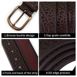 Cinturón Casual de Cuero de Bisonte de Doble Cara Grueso con Textura para Hombre, Cinturón Formal de Cuero Genuino Ecológico y Duradero - Product Image 4