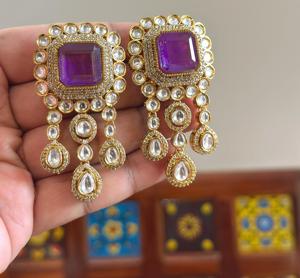 Modernos y Elegantes Pendientes de Latón Chapado en Oro de la Mejor Calidad con Piedras de Moissanita para Bodas y Fiestas para Mujeres y Niñas - Product Image 2