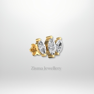 Lujo Marquise Trio Diamond Stud Pendientes 14K 18K Oro sólido Piercing Joyería VVS DEF Real Lab Grown Diamonds IGI GIA Certified - Product Image 6