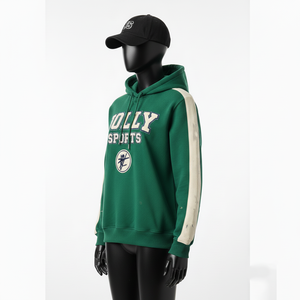 Sudadera con Capucha para Mujer, Algodón GSM, Poliéster, Felpa, Paneles de Manga en Contraste Verde, Logotipo Bordado Personalizado, Sudaderas Básicas para Mujer - Product Image 4