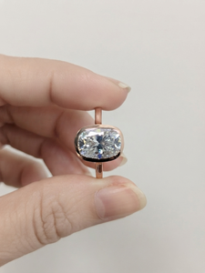 Solid 10K White/Yellow Gold Solitaire Ring 3.75Ct <b>Cushion</b> Cut Lab Grown Diamond Bezel Set Luxury Engagement Anniversary Party - Product Image 5