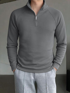 Premium Making Streetwear Stylish <b>Sweatshirt</b> Cotton Fleece Men's Half <b>Zipper</b> <b>Sweatshirts</b> OEM Winter Solid Loose Fit <b>Sweatshirts</b> - Product Image 3
