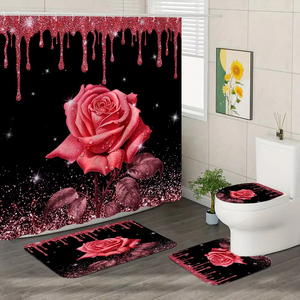 Rosa rosa tenda da doccia e tappeto da bagno Set floreale rosa Glitter <span class=keywords><strong>tende</strong></span> da doccia tappetino da bagno bagno arredamento bagno con ganci - Product Image 5