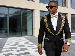 Designer Brown 2 Piece Tuxedo <b>for</b> <b>Men</b> with Gold <b>Floral</b> Embroidery - Product Image 2