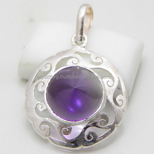 925 argent Sterling pendentifs fins breloques mignon lune motif améthyste pierre précieuse naturelle concepteur cadeau pour la fête des femmes mariage - Product Image 1