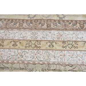 Tapis turc vintage, tapis de 3,5 x 6,8 pieds, tapis en laine blanc et brun à bordures - Product Image 4