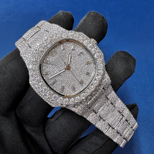 Estilo de lujo de alta calidad VVS Moissanite Diamond Iced Out Hip-Hop Baguette On Dial Reloj de movimiento automático para hombres y mujeres - Product Image 5
