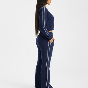 Ensemble deux pièces pour femme, sweat-shirt et pantalon, coupe régulière, logo brodé, streetwear d'été, 100% coton, couleur unie, respirant - Product Image 6
