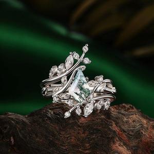 ชุดเครื่องประดับเจ้าสาว 2 ชิ้น ลายใบไม้ กิ่งไม้ ว่าว ตัดจากมอสอาเกต - Product Image 4
