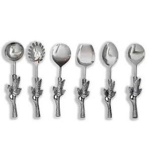 Nouvel ensemble de cuillère et de fourchette de serveur de salade plaqué argent Table de mariage ustensiles de cuisine vaisselle ensemble de poignée en bois multicolore - Product Image 6