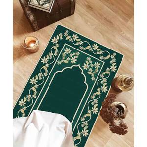Alfombra de Oración Floral Verde: Tapete Islámico para Adoración, Decoración de Mezquita, Alfombra Delgada No Tejida - Product Image 5